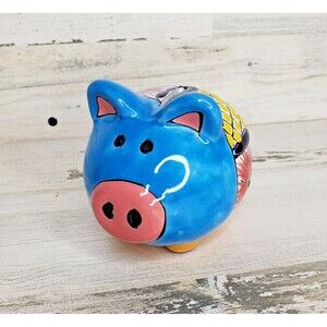 Mexican Folk Art Hand Painted Pottery Piggy Bank Made in Mexico NO CORK